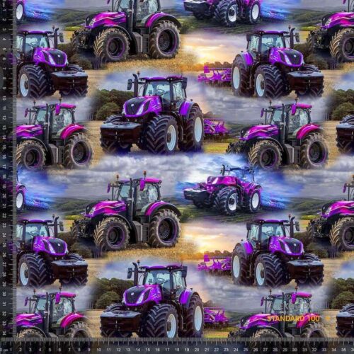 Pink New Holland traktorer på GOTS bomuldsjersey