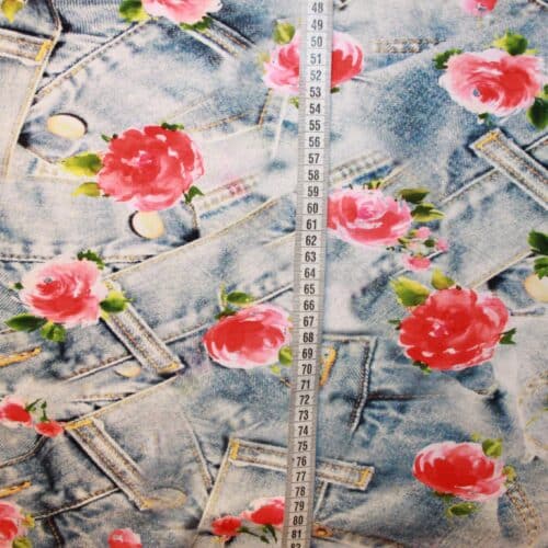 Jeans lommer med roser bomuldsjersey