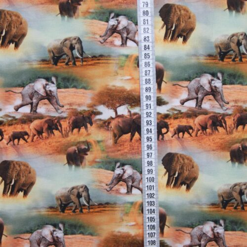 Elefanter på savannen på GOTS bomuldsjersey