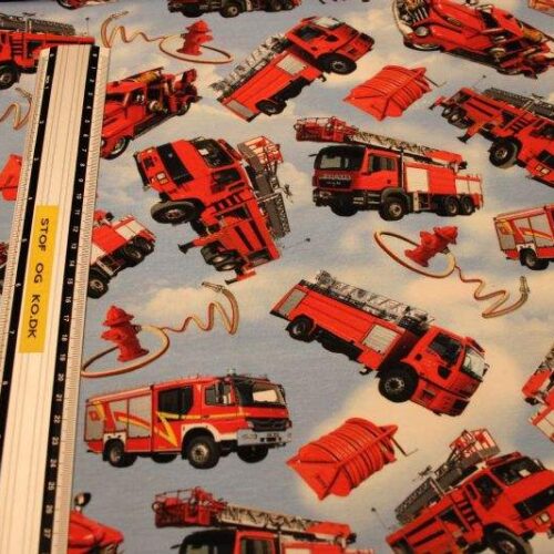 Blå med brandbiler på fast bomuld