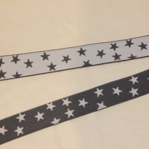 Hvide eller grå stjerner 25 mm elastik