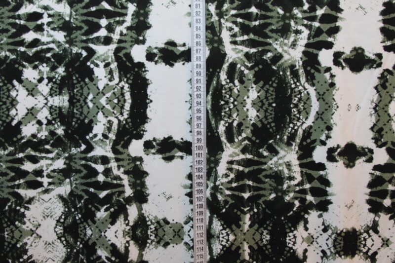 Armygrøn stribe-mønster på hvid viskose jersey
