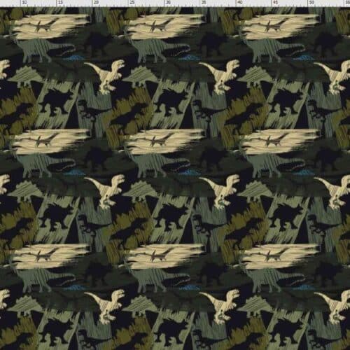 Camouflage med dinoer på fast bomuld