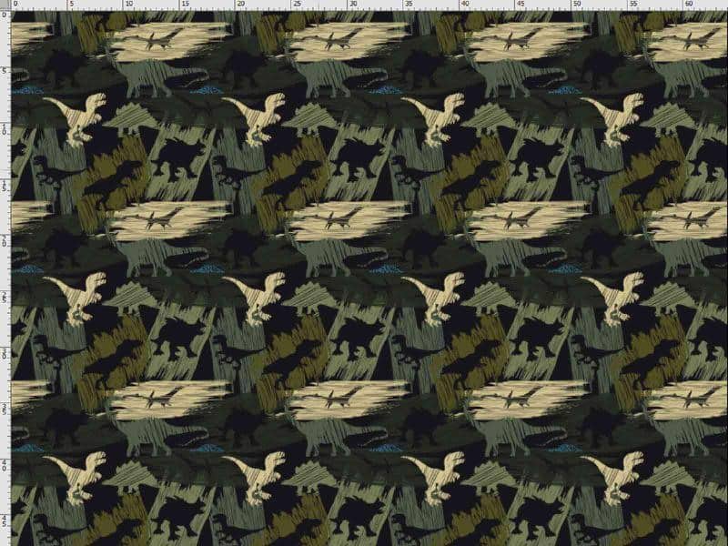 Camouflage med dinoer på fast bomuld
