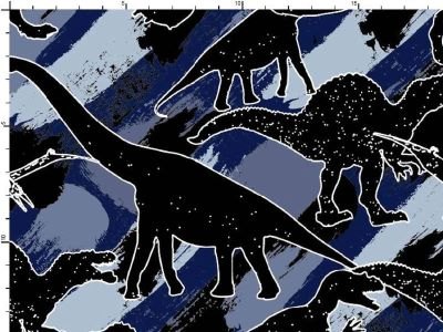 Blå camouflage med sorte dinoerpå bomuldsjersey