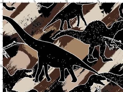 Brun camouflage med sorte dinoer på bomuldsjersey