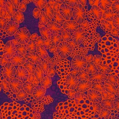 Koraller i orange og lilla farver på fast viskose
