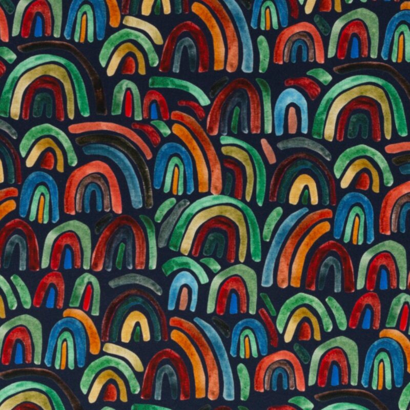 Marineblå med farvede regnbuer på bomuldsjersey
