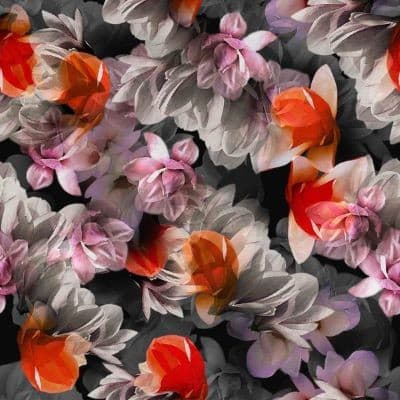 Pink og rødorange blomster på bomuldsjersey