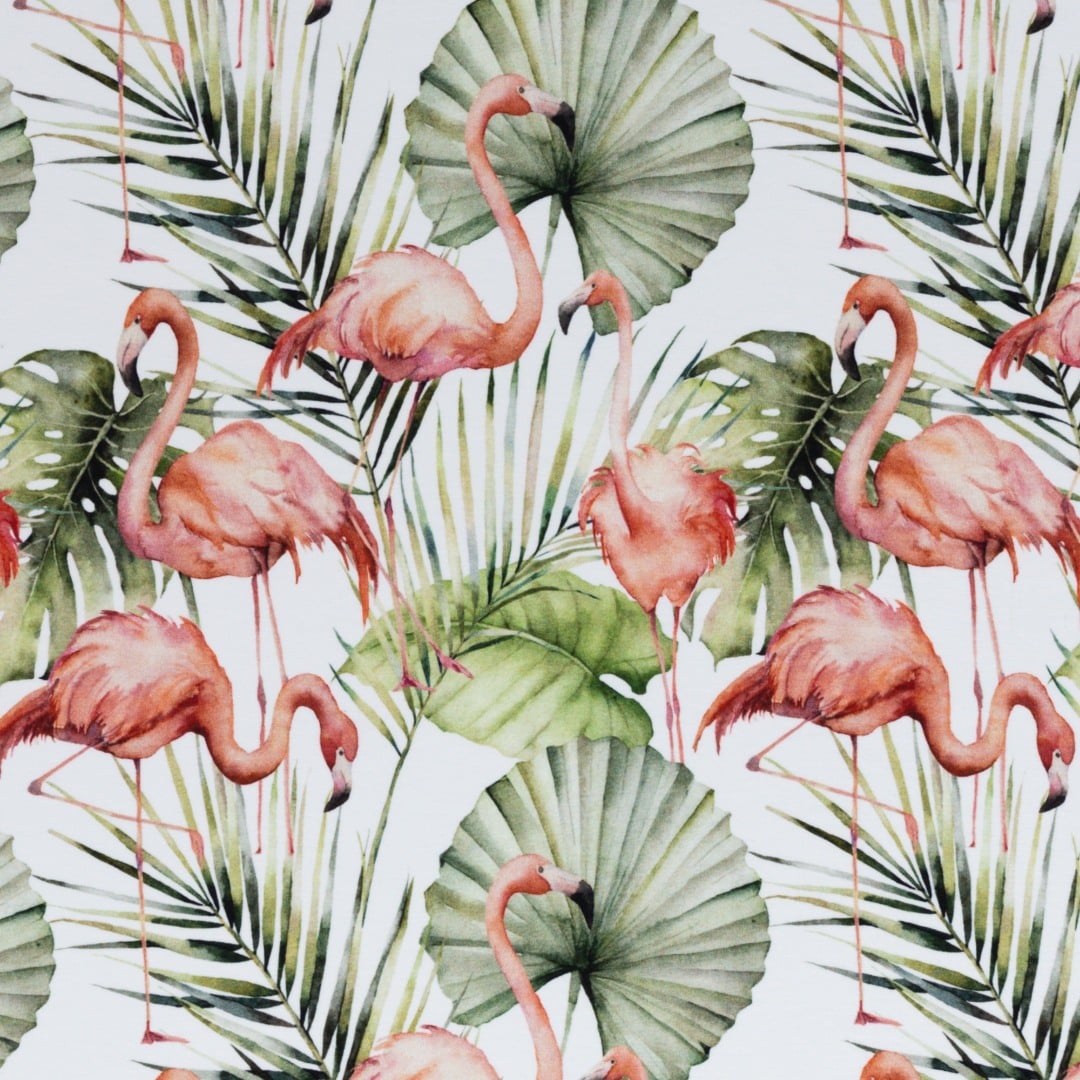 videnskabelig fejl Dekorative Flamingoer og blade bomuldsjersey
