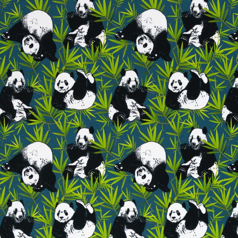 Pandaer og bambus på french terry