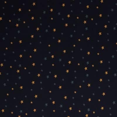 Marineblå med mørk orange og jeansblå stjerner på bomuldsjersey