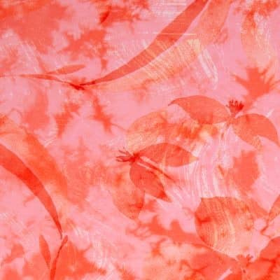 Røde blade og blomster på lys pink bomuldsjersey